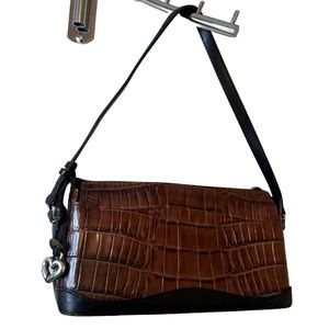 Brighton Cognac Brown Crocodile Leather Mini Bag Zipper Closure Good Condition
